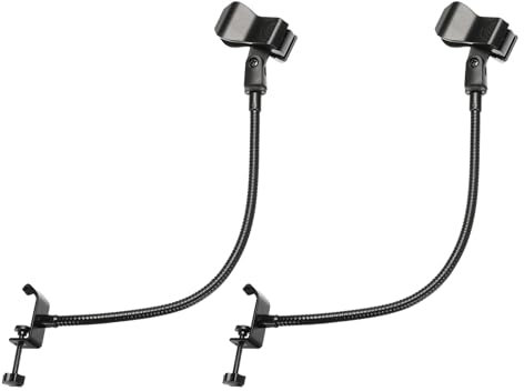 PATIKIL 18.5 Gooseneck Desk Mic Stand, 2Pcs Flexible Arm Desktop Microphone Stand with Clip, 3/8 to 5/8 Microphone Spring Clip for Singing Speech, Black
