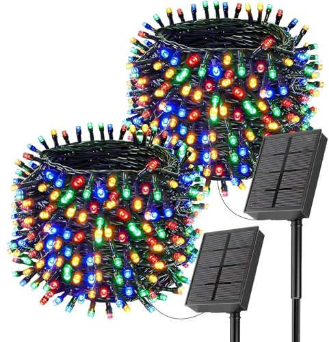 SOLARBABY 2 Pezzi Catena di Luci Solari per Esterni, Catena Luminosa Esterno Solare, 20M 200LED Luci Solari da Giardino 8 Modalità Luce Esterno Decorazioni per Giardino,Natale,Matrimonio-Colorato