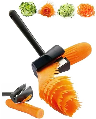 Carrot Curler and Peeler, Black Carrot Spiral Shred Slicer Root Vegetables Fruits Slicer Sharpener Garnishing Tool,Fruit Sharpener Carrot Sharpener Carrot Curler and Peeler