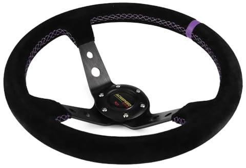 ZHANGSHUMIN Sportlenkrad Universal-Lenkrad, 350 mm, 13,5 Zoll, Wildleder, Schwarz, Lenkrad, Drift-Rennspiel, Nähte, Lila Holzlenkrad
