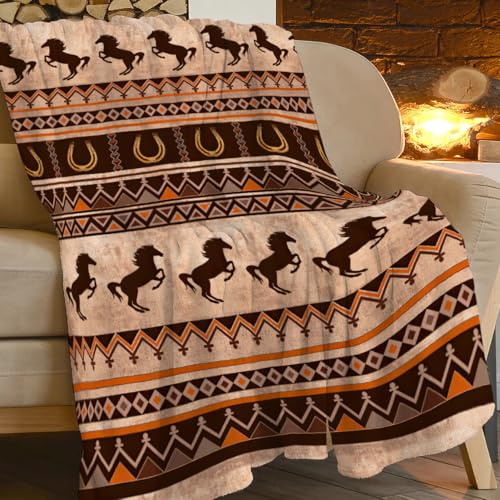 Western Horse Blanket Farm Brown Cowboy Throw Blankets for Sofa Bed Stuff Decor Gifts Lightweight Soft Warm Cozy Plush Flannel Bedding for Lover Man Woman Adults 40x50
