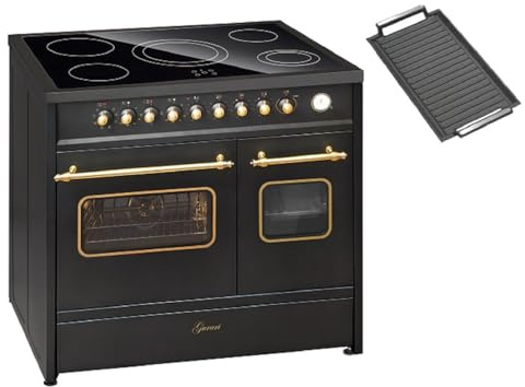 GURARI Elektrisk stående spis GCH E 912 DF BL r grillplatta glaskeramik spis 90 cm svart range cooker elektrisk dubbel ugn