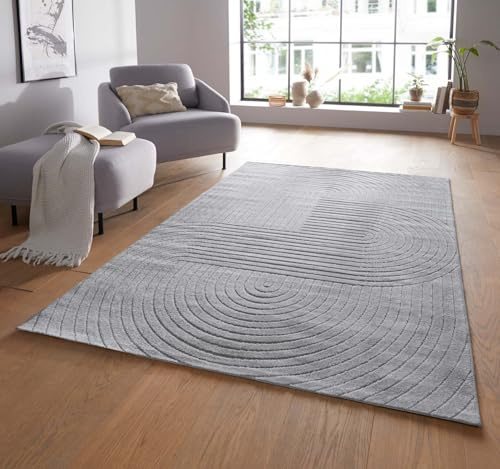 Taracarpet Moderner In & Outdoor Kurzflor Boho Skandi Designer Teppich mit 3D Effekt für Wohnzimmer Schlafzimmer und die Küche auch für Balkon und Terrasse geeignet grau 120x170 cm