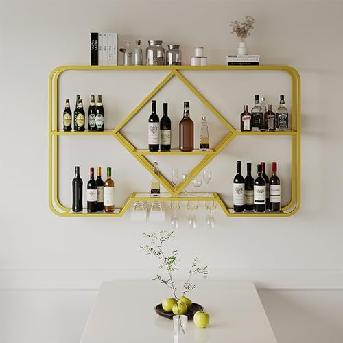 Weinregal aus Metall zur Wandmontage mit hängendem Glashalter, modernes Likörregal für Minibar, Küchenaufbewahrung und Ausstellung, Wand-Barschrank für Likörflaschen, Küche, Esszimmer, Organizer-Regal
