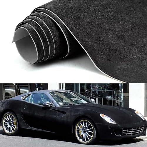 XhuangTech Suede Fabric Car Wrap Film, DIY Soft Touch Paint Protective Film with Air Channel, Self-Adhesive Car Decorative Sticker Exterior Interior Elastic Decal (Black, 20×152CM)