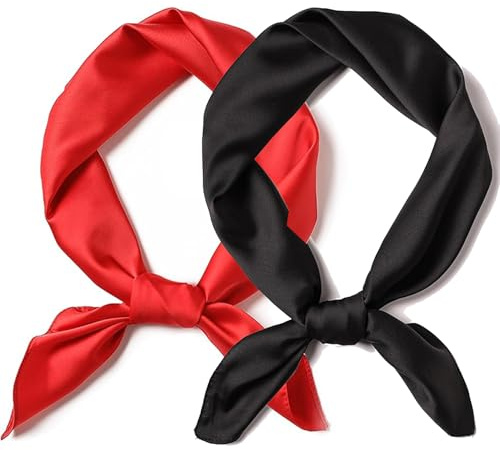jatimdotin Hijab para Mujeres, 2 Pack Pañuelo de Satén para Mujer, 70x70cm Pañuelo Cuadrado, Pañuelo de Cabeza, Bufanda del Bolso De La Hembra, Multifunción Fulares (Negro y Rojo)