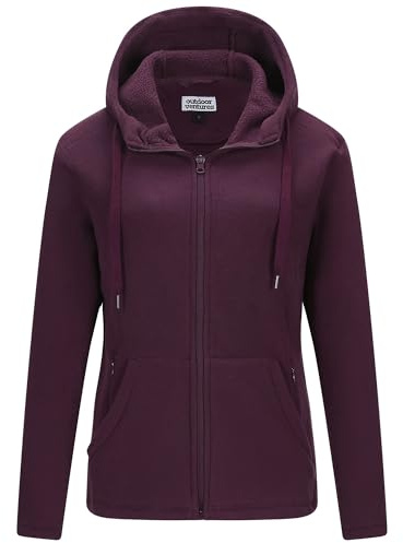 Outdoor Ventures Womens Fleece Jackets with Hood 320G Warm Full Zip Coat