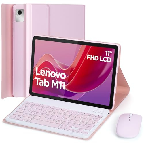 EHLCYS Funda con Teclado para Lenovo Tab M11 11 Pulgadas 2024 Modelo TB330FU/TB330XU, con Ratón Español Ñ Teclado Bluetooth Inalámbrico Desmontable con Ultrafina Funda,Rosado