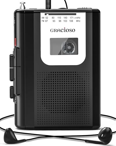 Portable Cassette Recorder-Cassette Tape Player with AM FM Radio-Compact Tape Player with 3.5mm Earphone & Microphone Jack-2AA Battery Power-Tape Recorder for Home