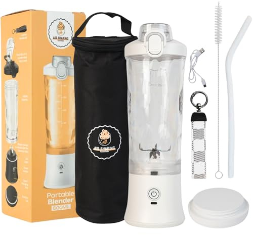 AirShaking Essentials Portable Smoothie Maker – Mini Cordless Personal Blender Bottle for Juice, Shakes, Fruit & Protein Powder - Leakproof Travel Base – USB-C Rechargeable, 15 Blends per Charge