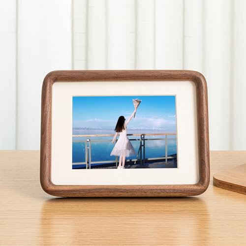 AMDXD Bilderrahmen, Tischplatte & Wand Posterrahmen Walnuss Horizontal & Vertikal, Quadrat Portraitrahmen Holz Holzrahmen, Fotogröße 10x10 cm