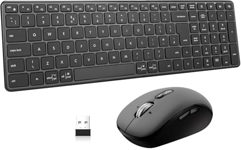 Wireless Bluetooth Keyboard and Mouse Combo(USB+BT×2),Multi-Device Ultra Slim Quiet Compact PC Computer Keyboard&Mice,4 DPI,Lag-Free Ergo,Long Battery Life for iPad,Windows,PC,Laptop,Mac,Tablet-QWERTY