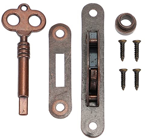 HOMSFOU 1 Set Antico Mezza Serratura Laterale Durevole Mobili Serratura con Chiave per Armadietti Scatole Gioielli Vintage Finitura Bronzo Rosso