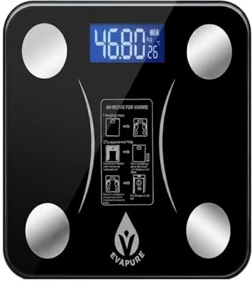 Evapure Smart Bluetooth Bathroom Scales – Body Weight, Body Fat & BMI Digital Scale with App – Muscle Mass, Visceral Fat & Health Tracking – iOS & Android Compatible