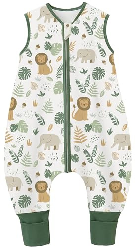 Chilsuessy Baby Schlafsack mit Füßen 1.5 Tog Ganzjahres Schlafsack Babyschlafsack mit Beinen Schlafstrampler für Jungen Mädchen, 1.5 Tog/Löwenwald, 70cm/Baby Höhe 80-90cm