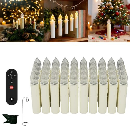Froadp LED Kerzen 40 Stück Christbaumkerzen Kabellos mit Fernbedienung Timer Warmweiß Weihnachtskerzen Flammenlose Weihnachtsdeko Inkl. Haken für Weihnachtsbaum Halloween Weihnachten Hochzeit Party