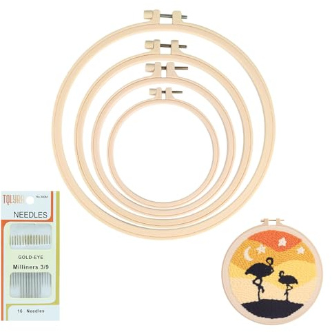 4Pcs Stickrahmen Set, 9.5/12/16/20cm Runder Stickrahmen, Einstellbar Kreuzstich Ring, Glatter Stickring, Stickrahmens Kreuzstich Hoop Ringe, für Kunstwerke, DIY-Werkzeuge ﻿