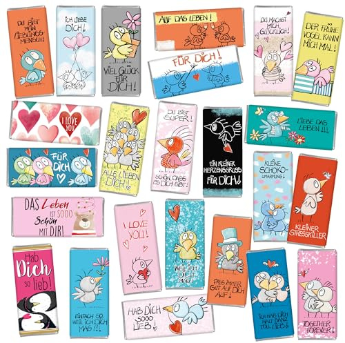 STEINBECK Kunst Adventskalender 24 mal Mini Schokolade Befüllung Art Vögel Birds Botschaften Schokotäfelchen Tafel love 24er Set Geschenk 18g Mann Frau Advent Weihnachten Adventskalender