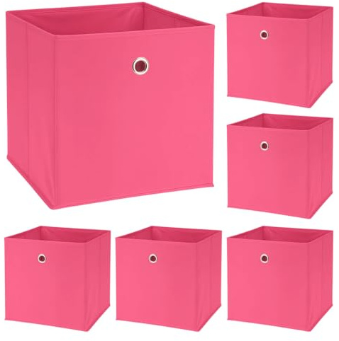 Murago 6er Set Faltbox ca. 30x30x30 cm - Pink - Würfel Aufbewahrungsbox faltbar Aufbewahrungskörbe Einschub Korb Boxen Stoff für Kleidung Spielzeug Kinderzimmer Rosa Baby Mädchen Klappbox