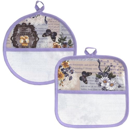Presine da Cucina da ricamare a punto croce, Set da 2 Pezzi presine da cucina con tela aida, Coppia di presine Fiori/Farfalle (190 LILLA)