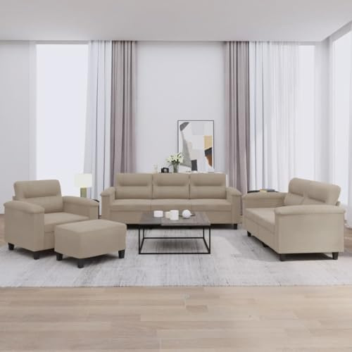 CKioict 4-TLG. Sofagarnitur mit Kissen Taupe Mikrofasergewebe Langlebiges Polstermöbel Set mit Hocker Robustes Gestell Bequeme Sitzfläche Wohnzimmer Couchgarnitur