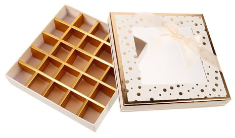 MALUGOGO Leere Pralinenschachtel mit 25 Fächern aus Karton Praktische Schokoladenverpackung mit Schleifenband Große Kapazität für Valentinstag und Geburtstag