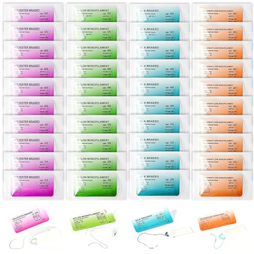 40 Stück Nahtmaterial mit Übungsnadeln, SGZIOO Chirurgisches Nahtmaterial, Nachfüllpackung für Chirurgisches Nahtset, Wundnaht-Kit Zusatz, Naht-Übungsfaden für Studenten Training