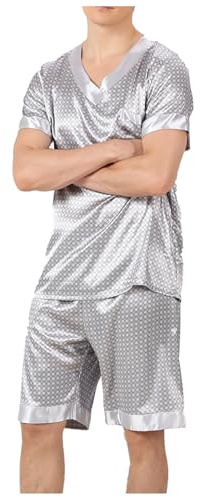 Genérico Pijama Hombre de Verano de Seda de Hielo para Hombre, Transpirables y cómodos, de Manga Corta, de Seda sintética, para el hogar