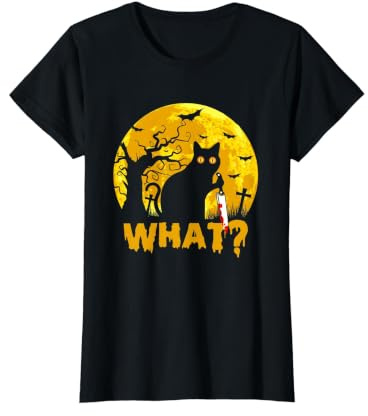 Cat What? Chat Noir meurtrier dans Un cimetière avec Couteau T-Shirt Graphique avec Valeur