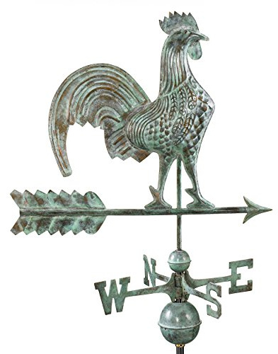 Good Directions Patina Copper Rooster Weathervane – Decorative Rooftop Accent for Barns, Homes, Sheds, and Cupolas – Durable & Handcrafted