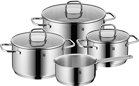 WMF Inspiration Topfset Induktion 4-teilig, Kochtopf Set mit Glasdeckel, Cromargan Edelstahl poliert, Induktions Töpfe Set unbeschichtet