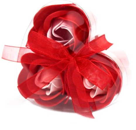 Lot de 3 Roses de Savon Boite Coeur - Rouge
