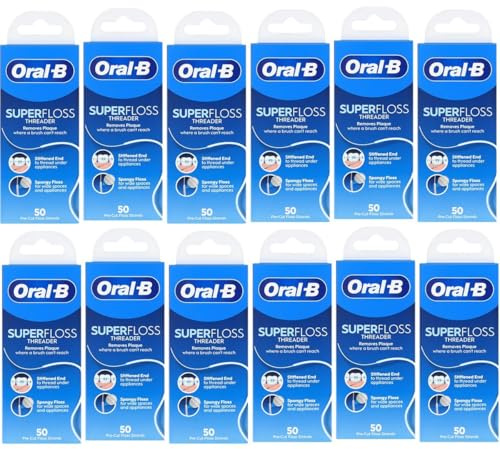 Oral-B Super Floss Lot de 12 enfile-fils pré-découpés menthe 50 fils par paquet
