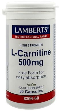 Lamberts L-Carnitine 500mg 60 Capsules – Pure Free-Form Carnitine – As L-Carnitine L-Tartrate – Vegan