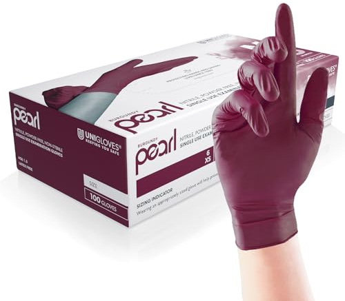 UNIGLOVES Pearl Burgundy Guanti Monouso in Nitrile Senza Polvere | Adatti per uso Sanitario, Alimentare e Professionale - Confezione da 100, Borgogna , Taglia L (GP0124)