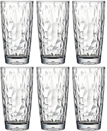 450ml verres à eau en tritan plastique Tumblers à Jus et Soda Acrylique Highball Gobelets à Cocktail Verre à Boisson Tasses Long Drink Incassables Réutilisables lavables au lave-vaisselle Sans BPA