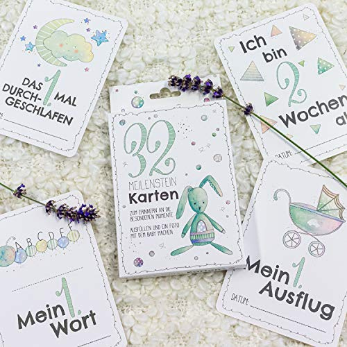 Meilensteinkarten Baby 32 Stück Set für Jungen Momente und Meilensteine für das 1. Lebensjahr als Geschenk zur Geburt oder Schwangerschaft Skorpion Milestone Cards