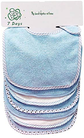 Lot de 7 bavoirs doux double couche 100% coton absorbant (blue)