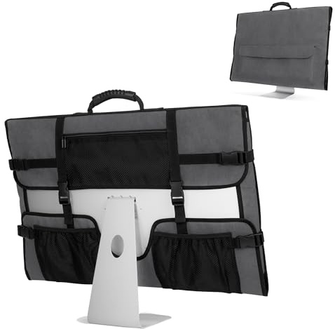 CURMIO Travel Carrying Bag for Apple 27 iMac Desktop Computer, Protective Storage Case Monitor Dust Cover with Rubber Handle for 27 iMac Screen and Accessories(Patent Pending), Grey