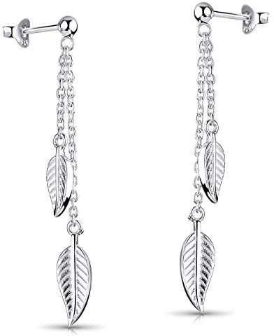 Blatt Ohrringe Silber 925 Stecker hängend - lange Ohrstecker in Etui SO-42 | Blätter Natur Damen Schmuck incl Geschenk Box von MATERIA by Matthias Wagner