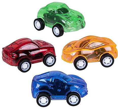 Boland 30790 - Autos mit Rückzugsmotor, 4 Stück, Größe 4,5 x 3 cm, Plastik, Spielzeugautos, Aufziehautos, Rennautos, Aufziehspielzeug, Mitgebsel, Pinata, Kindergeburtstag
