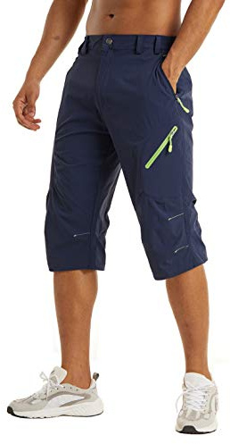 KEFITEVD Herren 3/4 Hose Bermuda Shorts Kurz Cargohose Männer Capri Kletterhose mit Seitlich Tasche Leicht Dünn Sommerhose Rad MTB Shorts Männer Dunkelblau 38