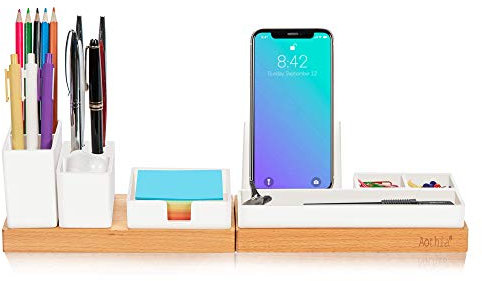 Aothia Verstellbarer Schreibtisch-Organizer, Telefonhalter, Klebezettelablage für Zuhause/Büro (weiß)