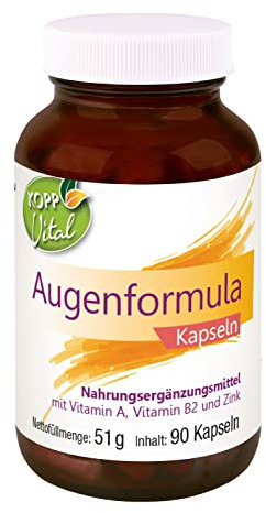 KOPP Vital® Augenformula Kapseln | 51 g | 1 x 90 Kapseln | Mit Vitamin A, Vitamin B2 und Zink | Mikronährstoffe | Apothekenqualität