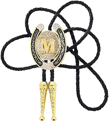 STARBRILLIANT Fashion Cowboy Western Krawatte Gold Initiale A Bis Z Cowboy Bolo Krawatte Mit Silbernem Hufeisen Muster Rand(M)