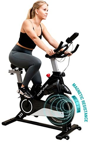 ACEFUTURE Magnetic Exercise Bike for Home Gym - Ultra-Quiet Indoor Bike with Slim Design, Adjustable Seat/Handlebar, Dual Device Holders, 120kg Capacity, Easy Assembly