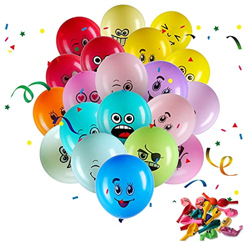 Aoriher 50 Pcs Ballons en Latex Colorés Émotion Série Ballons Drôles de Visage Différent Mignons pour Fête d'Anniversaire Cérémonie Mariage Vacances