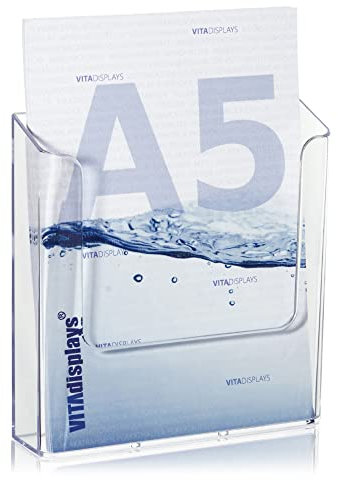 VITAdisplays 4 Stk. DIN A5 Wandprospekthalter, transparenter Flyerhalter zur Wandmontage, Wand-Prospekthalter für DIN A5 Flyer, Prospekthalter als Wandhalter für Prospekte und Kataloge