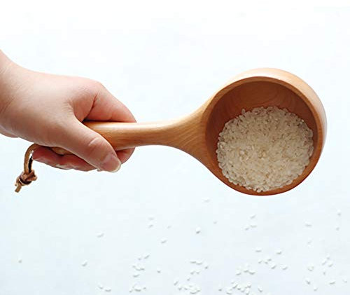 Renococo Wooden Spoon,Bath Salt Scoop with Hanging Rope,Wooden Kitchen Scoop,Rice Spoon,Soup Scoop,8 Inch Wood Water Spoon,Round Serving Soup Tablespoon,Honey Coffee Spoon,Canisters Flour Ladles
