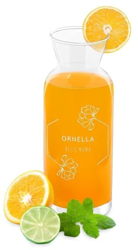 Maverton Wasserkaraffe mit Gravur - 1260 ml - Glas Krug für Wasser Limonade - personalisierte Glaskaraffe für Frauen - zum Geburtstag - Deko Küche - aus Klarglas - Blüten